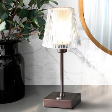 Oscar 12.5" Modern Industrial Rechargeable/Cordless Iron/Acrylic Integrated LED Table Lamp with Ribbed Shade - JONATHAN Y
